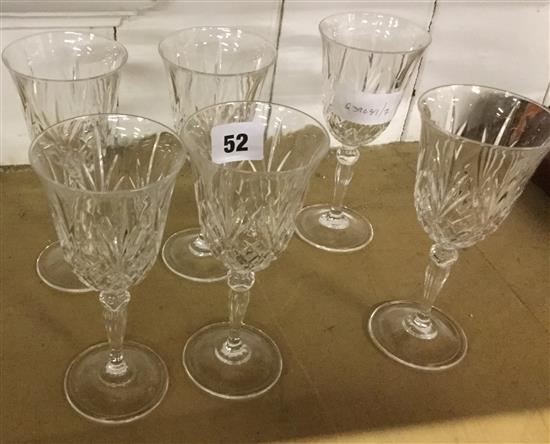 Set of 6 cut glass wine glasses